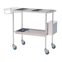 Carroça de padres de aço inoxidável: Três bandejas, cubo de resíduos e suporte para bombonas